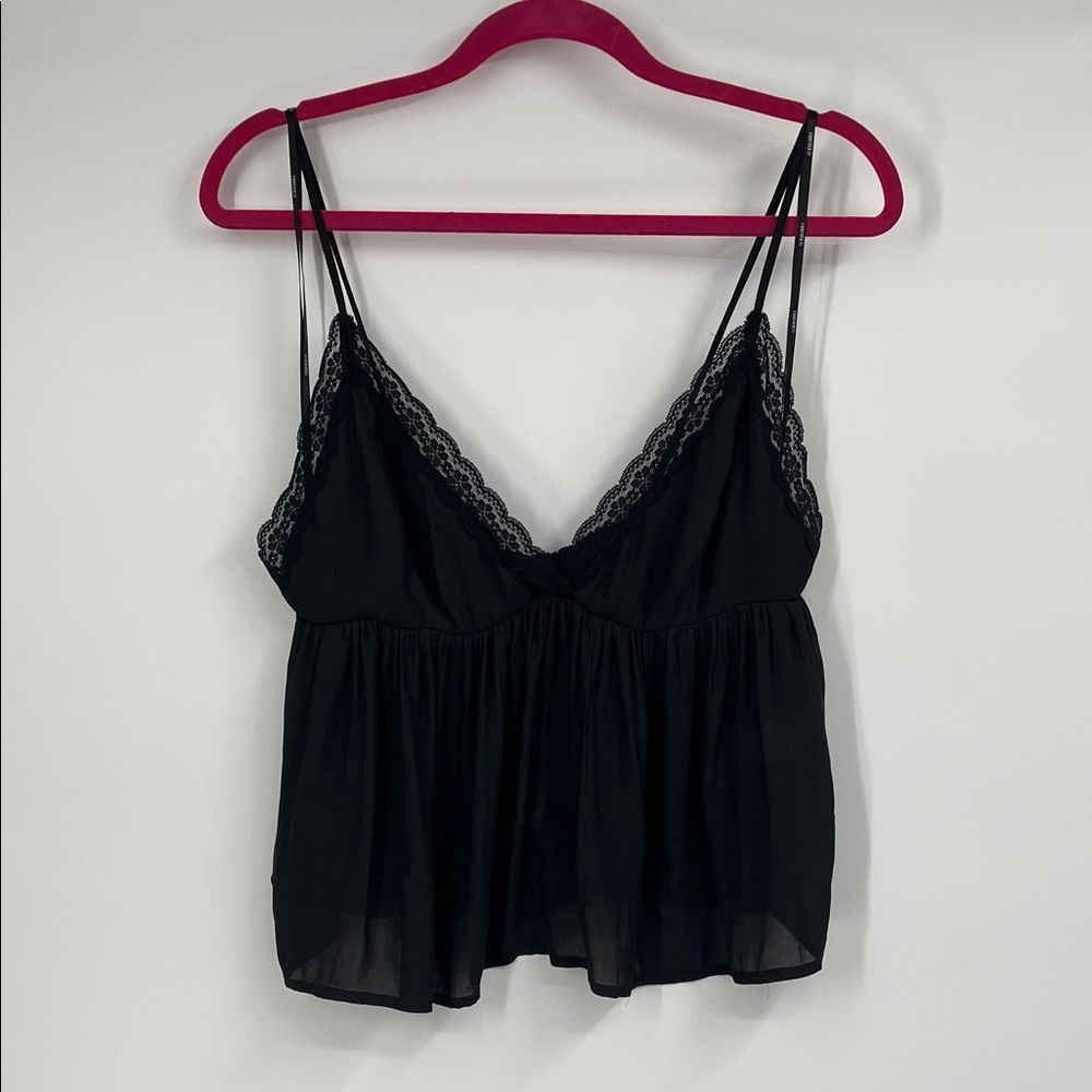 Forever 21 Black Babydoll Camisole Cropped with Lace Detail Size Medium